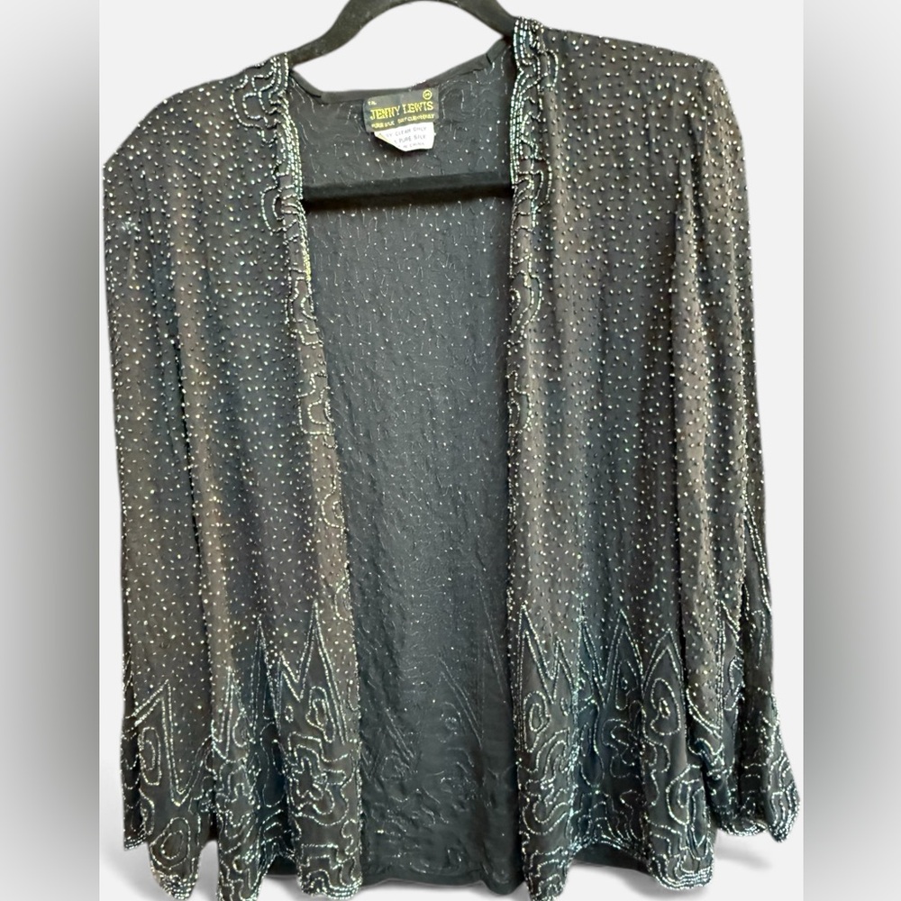 Vintage 80’s Jenny Lewis sheer silk beaded open cardigan jacket S